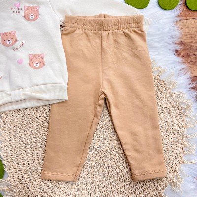 Conj. Casaco de Moletom Oncinhas e Calça Legging - Areia